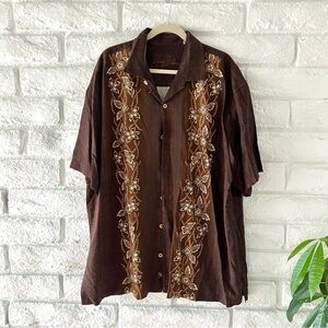 Tommy Bahama Elegant Brown Floral Men's Shirt SZ XXL